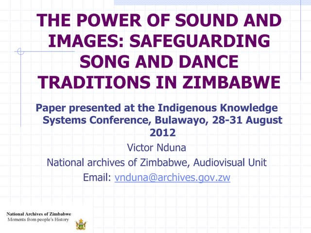 power point presentation THE POWER OF SOUND AND IMAGES SAFEGUARDING SONG AND ...