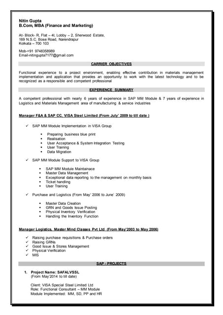 Resume - SAP MM