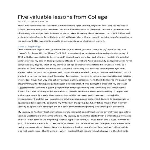 Valuable Lessons from college
