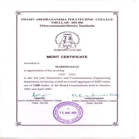 4 Dip.Engg.Merit Certificate | PDF