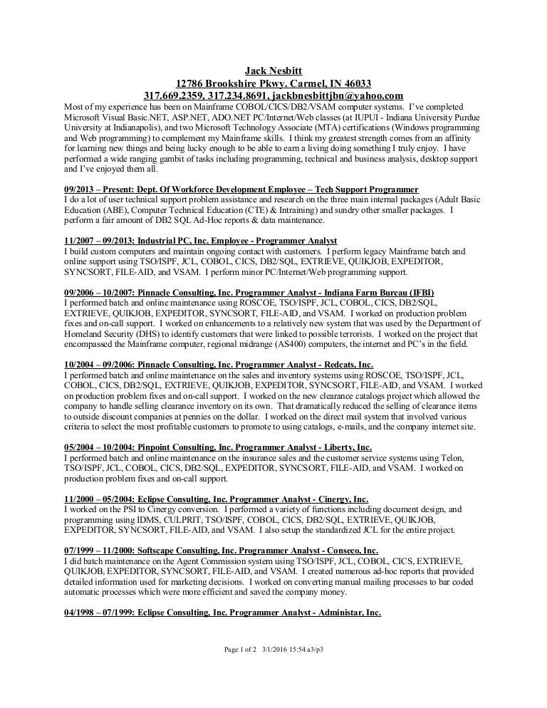 Resume Ms Word 1997 2003 Document Format Mainframe