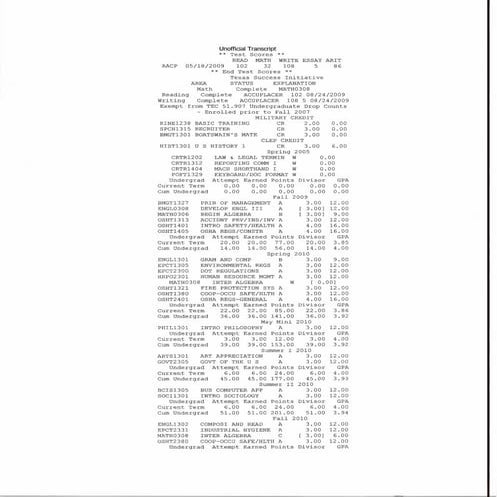 Joe Cassell's Transcripts and College Degree