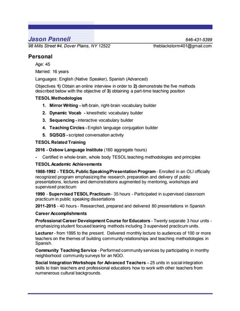 Jason Pannell Resume TESOL
