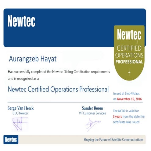 Aurangzeb Hayat Dialog NCOP Certificate | PDF