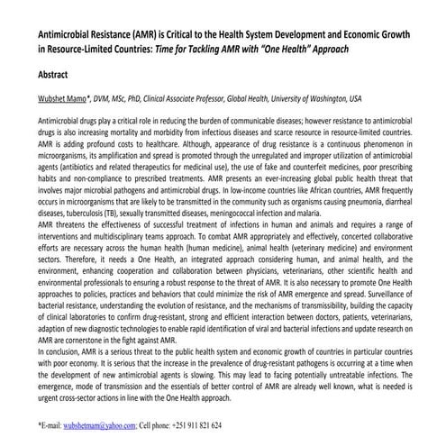 Antimicrobial resistance (AMR) and global burden | PPTX