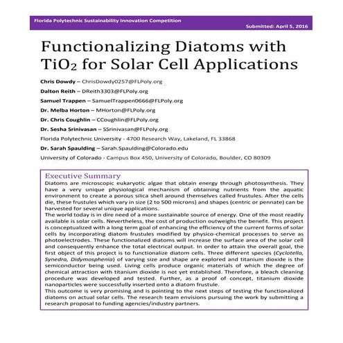 FINAL REPORT - Functionalizing Diatoms with TiO2 for Solar Cell Applications