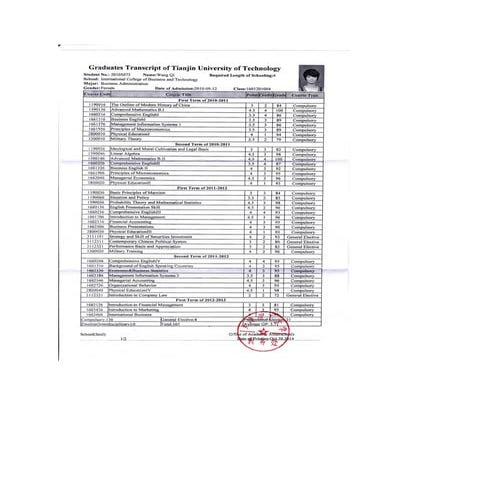 Qi Wang's Transcript for undergradute | PDF