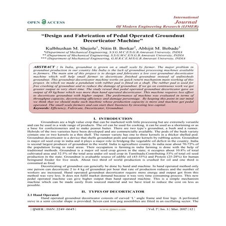 “Design and Fabrication of Pedal Operated Groundnut Decorticator Machine”
