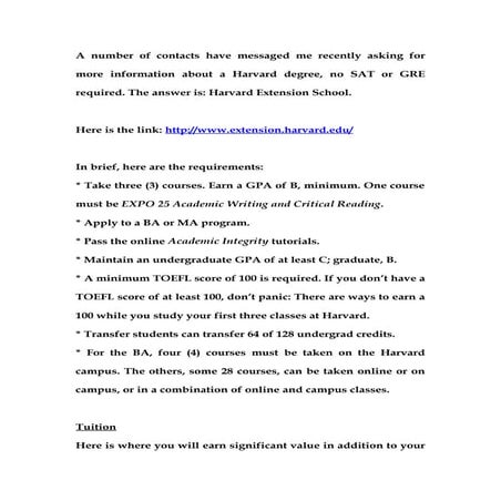 Harvard Degree, No SAT or GRE