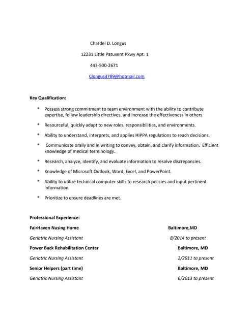 CHEILONDA L HOLLY Resume 1 | DOC