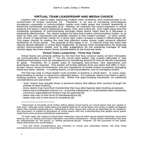 VIRTUAL TEAM LEADERSHIP AND MEDIA CHOICE