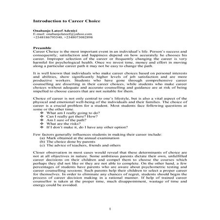 Introduction to Career Choice