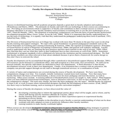 Faculty Development Models in Distributed Learning