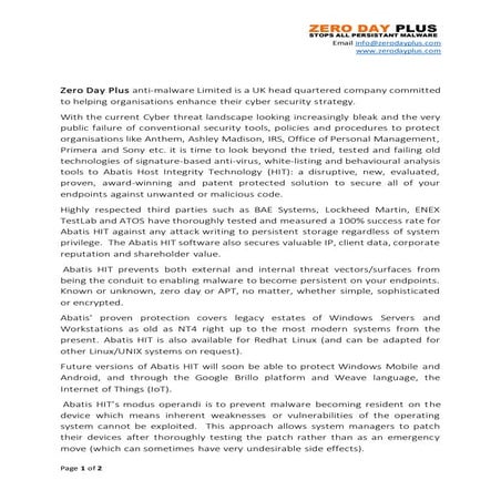 ZERO DAY PLUS presentation