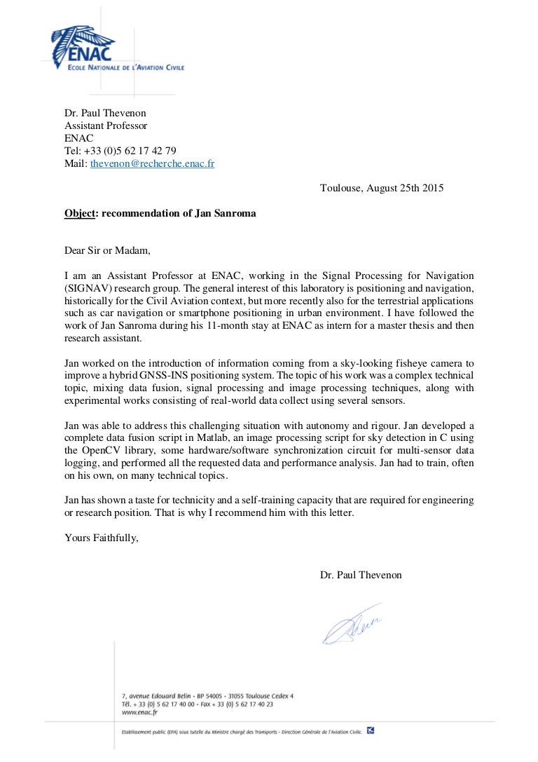 recommendation letter for jan sanroma paul thevenon recommendation letter for research assistant