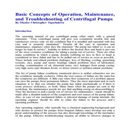 Basics Concepts of Operation, Maintenance, and Troubleshooting of a Centrifug...