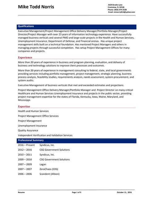 Mike Todd Noris - Resume - 110116