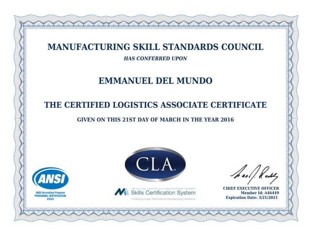 CLA Certificate PPT CLA Certificate PPT