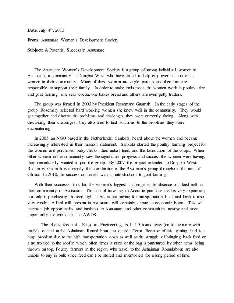 Asutsuare Feed Mill Proposal Letter