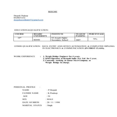 Atif Hussain C.V | DOC