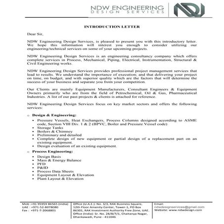 NDW Introduction Letter & Previous Completed Project Details. | PDF