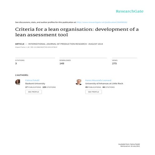 2014 Criteria for lean organization