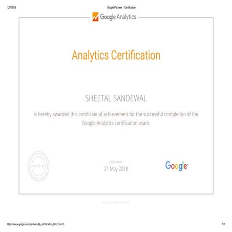 Google Tag manager Certificate - Certified | PDF