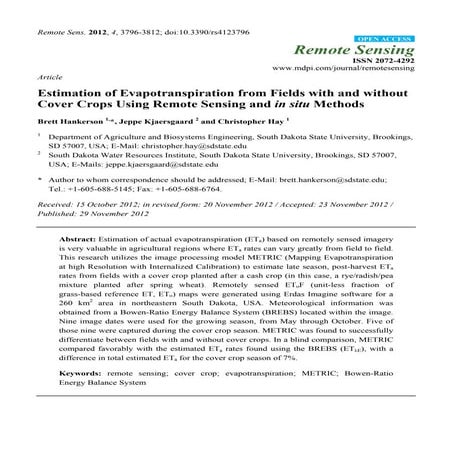 Hankerson_2012_Estimation of evapotranspiration from fields with and without ...