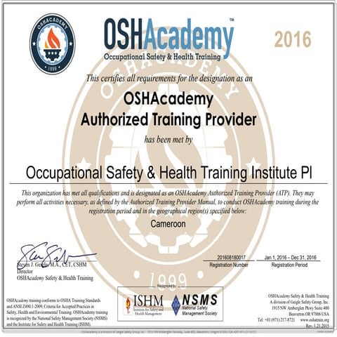 ATP - Occupational Safety & Health Training Institute Plc. 2016 | PDF