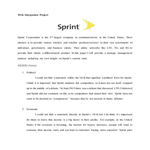 Sprint 10-K Integration Project. Brooke Allen.