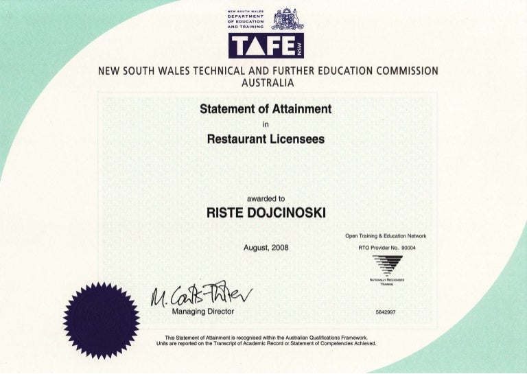 Liquor Licence Certificate