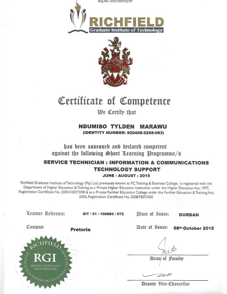 Certificate of competence