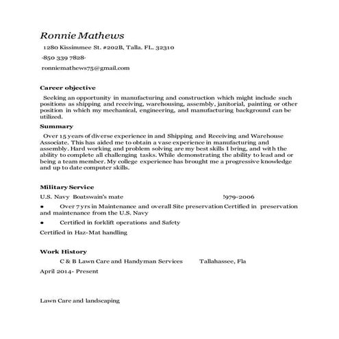 English Construction Resume | DOCX