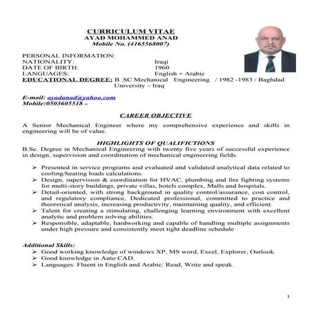 Sr[1].Mech. Eng. Ayad Anad CV 3 | DOC