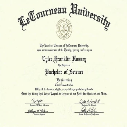 Tyler's LETU BS Degree