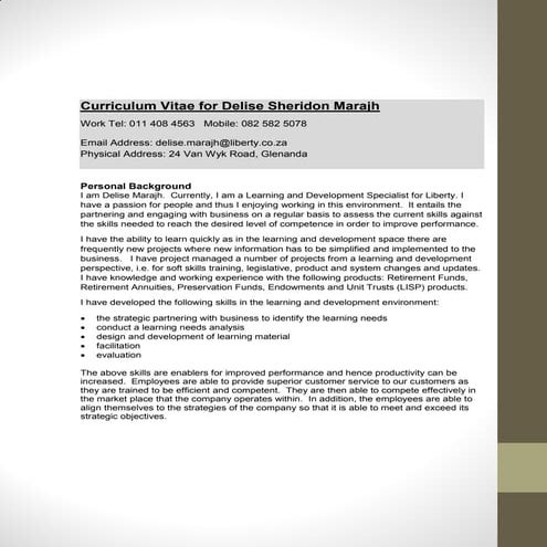 CV of Delise Sheridon Marajh