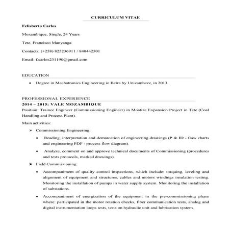 ELECTRICAL ENGINEER cv one | DOCX
