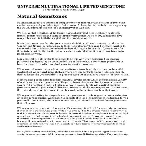 UNIVERSE MULTINATIONAL LIMITED GEMSTONE introduction
