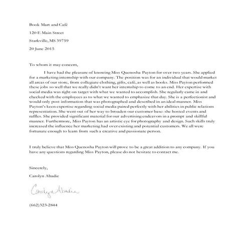 Quenosha Payne Recommendation Letters | DOCX