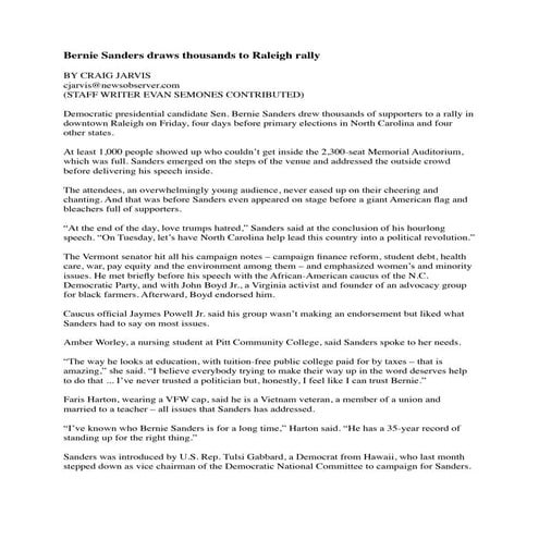 Bernie Sanders draws thousands to Raleigh rally 