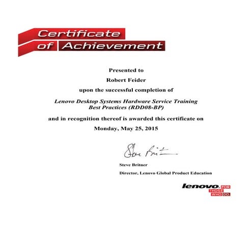 Lenovo Desktop Systems Hardware Service Training (RDD08) | PDF