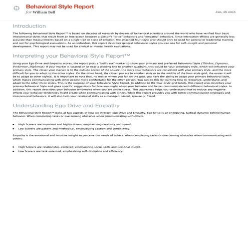 Behavioral Style Report