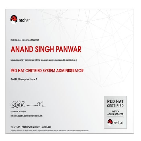 Anand_Singh_Panwar_RHCSA | PDF