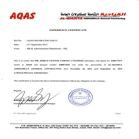 Aqas Certificate | PDF