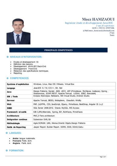 Cv Moez HAMZAOUI JAVA J2EE FULL STACK