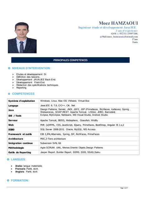 Cv Moez HAMZAOUI JAVA J2EE FULL STACK