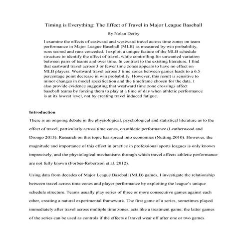 The Effect of Travel on Win Percentage in Major League Baseball | PDF