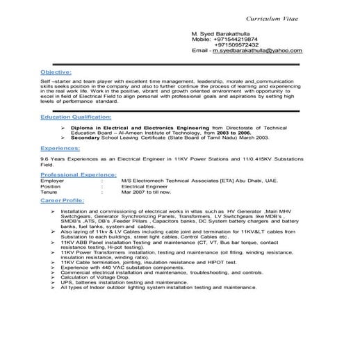 Syed Barakathulla Resume
