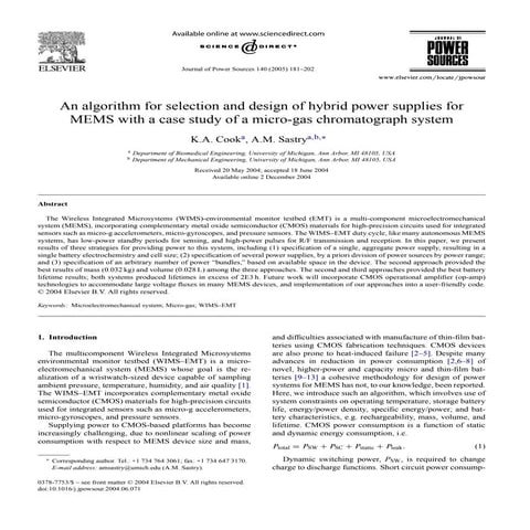 An algorithm for selection and design of hybrid power supplies for MEMS with ...