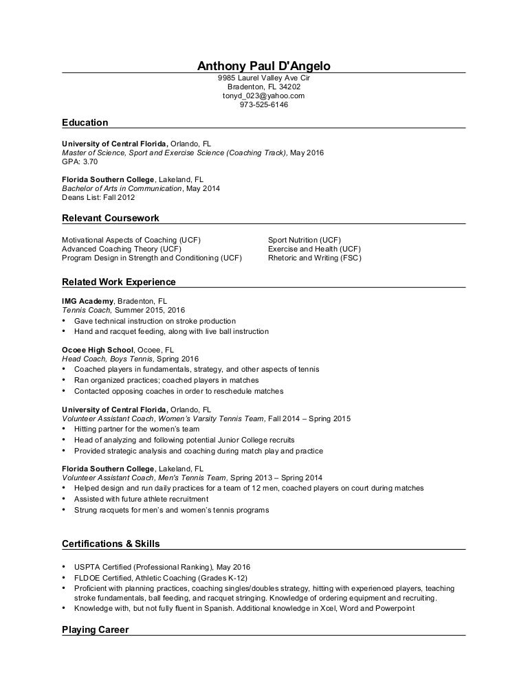 resume tennis tennis resume examples